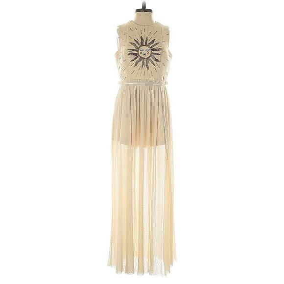 Lobster Sun Celestial Beaded Maxi Cream Sleevless Dress M - Picture 1 of 4